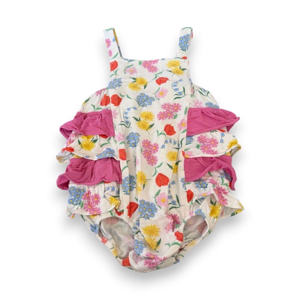Angel Dear Freshly Picked Floral Ruffle Sunsuit/Bubble Romper 12-18 Months VGUC